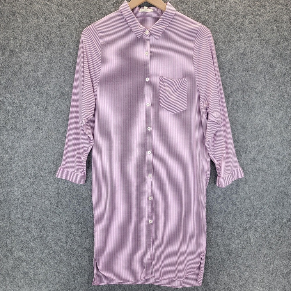 Anthropologie Easel Shirt Dress Womens S Purple White Striped Button Down Pocket